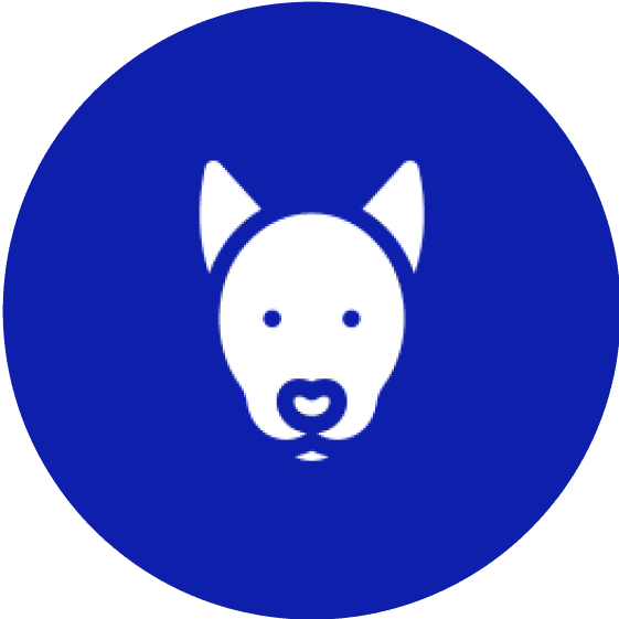 Dog icon in blue circular background.